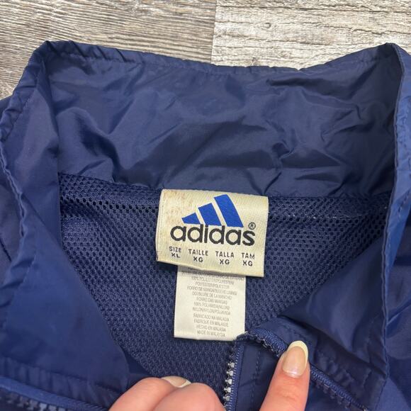 Vintage Adidas Jacket Navy Maroon Mens XL Full Zip Windbreaker Track 90s Nylon - Picture 7 of 11